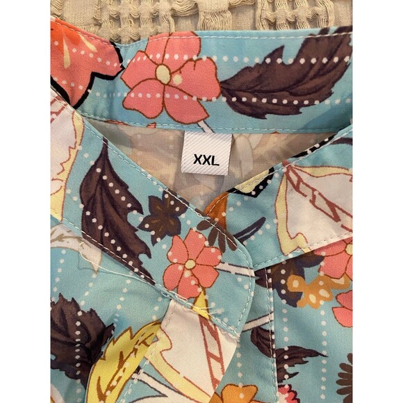 Womens Blouse Plus Size 2XL Top Boho Button Down Hi Low Silky Feel Peasant - Picture 10 of 12